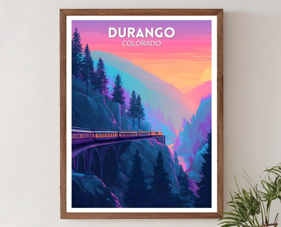 Durango Colorado Vintage Steam Train Sunset Mountain Trestle Travel Poster