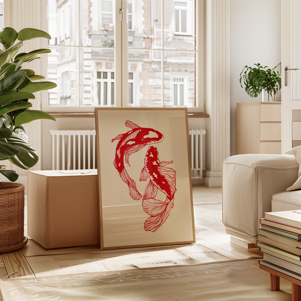 Red Koi Fish Japanese Minimalist Poster, Twin Carp Ink Line Art Decor - Image 7