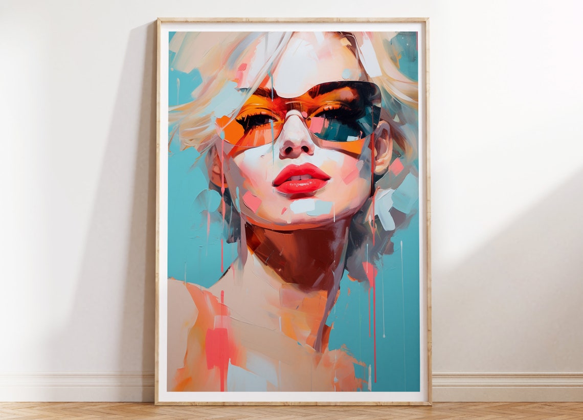 Blonde Woman Sunglasses Bold Painted Pop Art Portrait Poster - Image 4