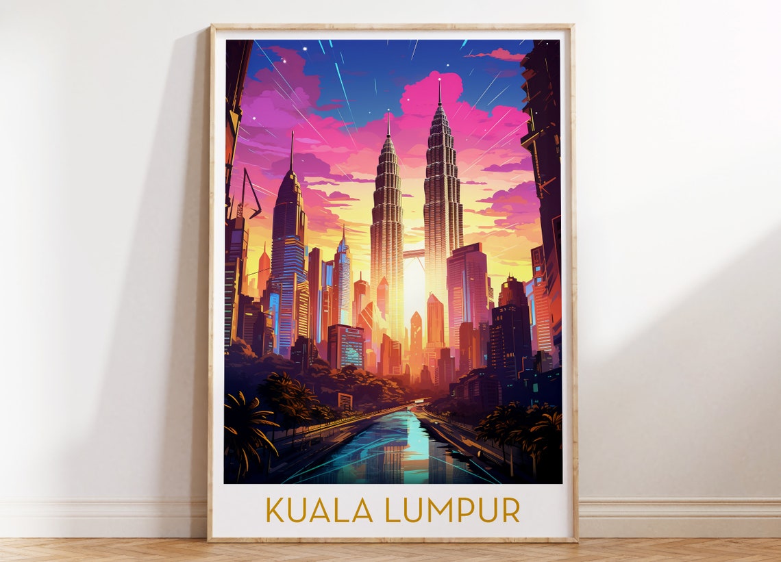 Kuala Lumpur Malaysia Poster with Petronas Towers Glowing at Sunset