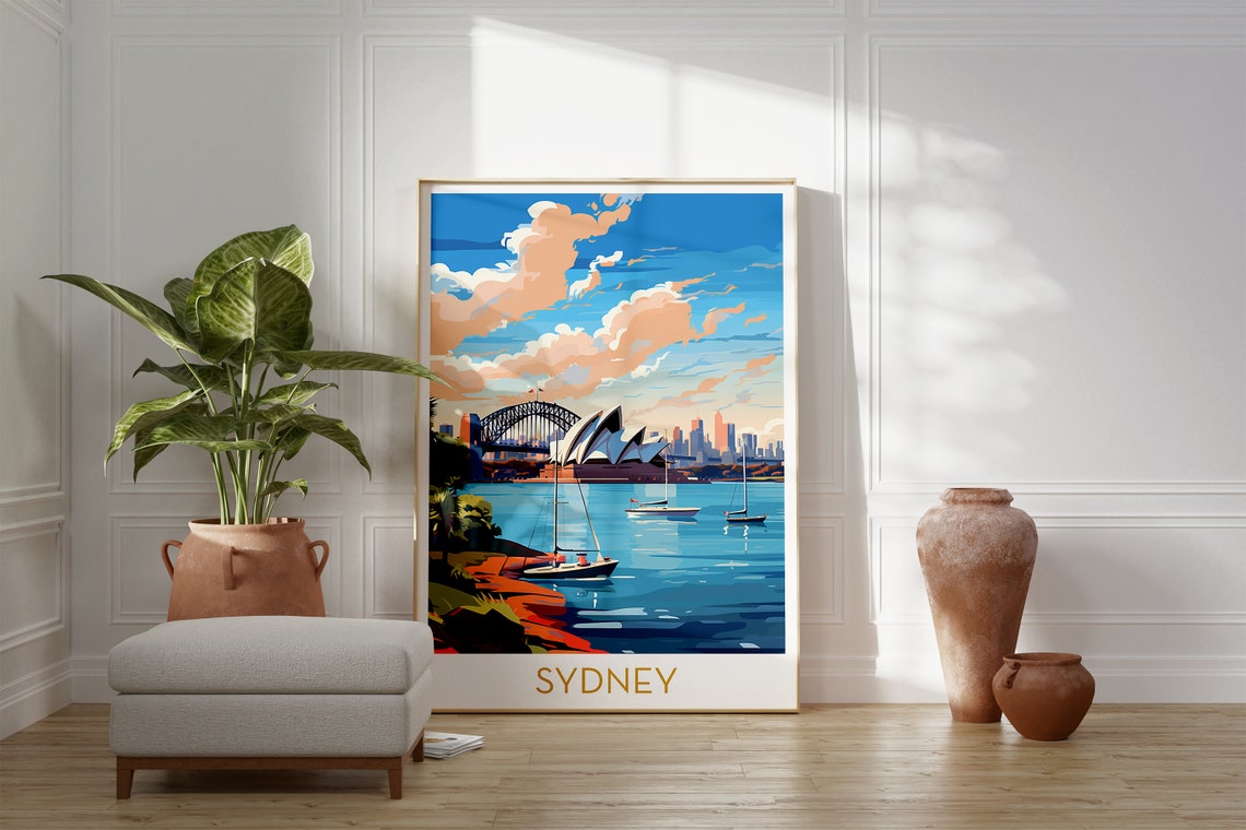 Sydney Australia Harbor Poster with Opera House and Sailboats - Image 2