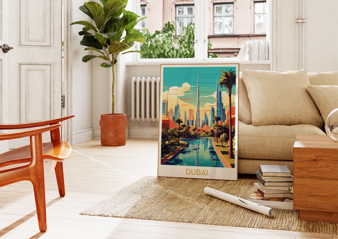 Dubai Skyline Palm Trees Marina Reflection UAE Travel Poster - Image 4