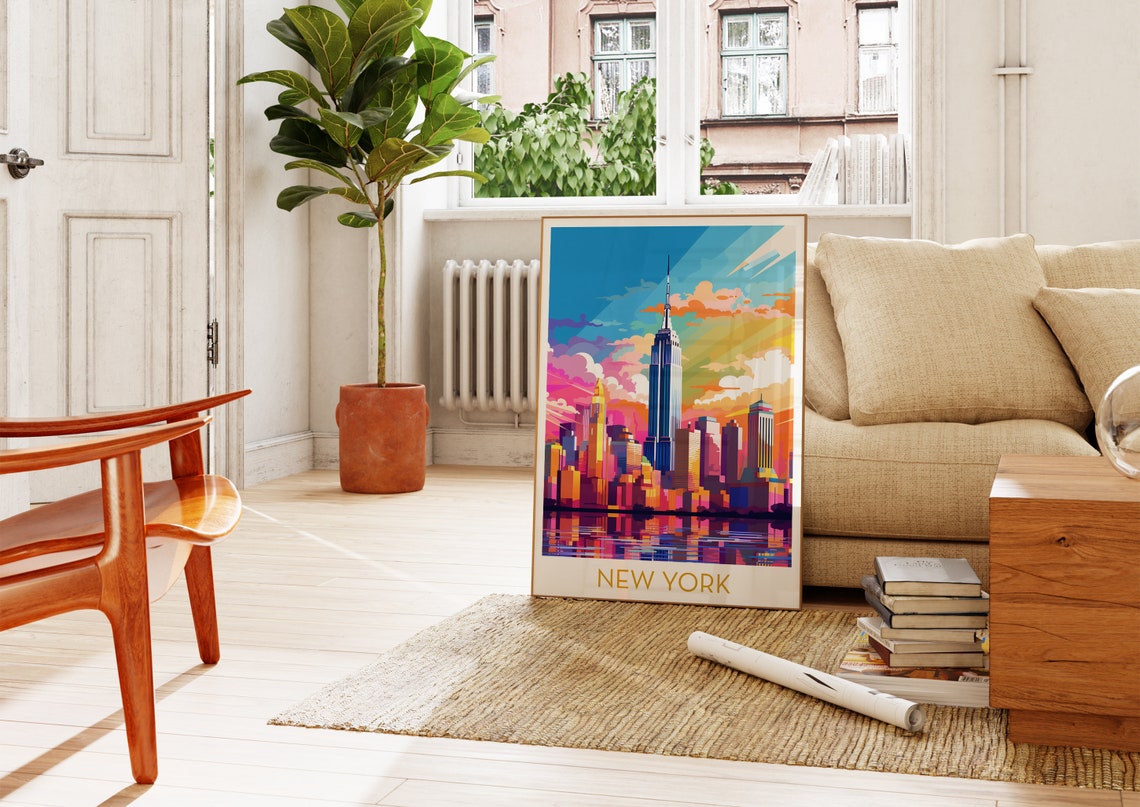 New York City Empire State Building Neon Pop Art Skyline Poster - Image 4