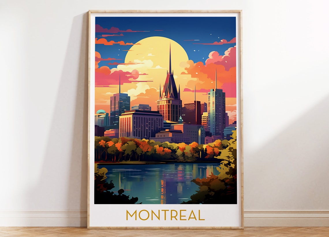 Montreal Canada Sunset Skyline Colorful Pop Art Travel Poster