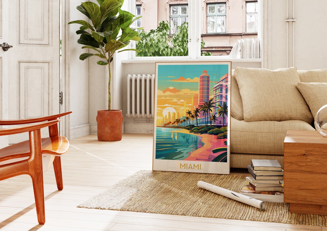 Miami Florida Sunset Beach Palms Colorful Pop Art Travel Poster - Image 4