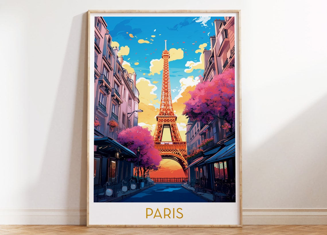 Paris France Eiffel Tower Spring Blossoms Pop Art Travel Poster