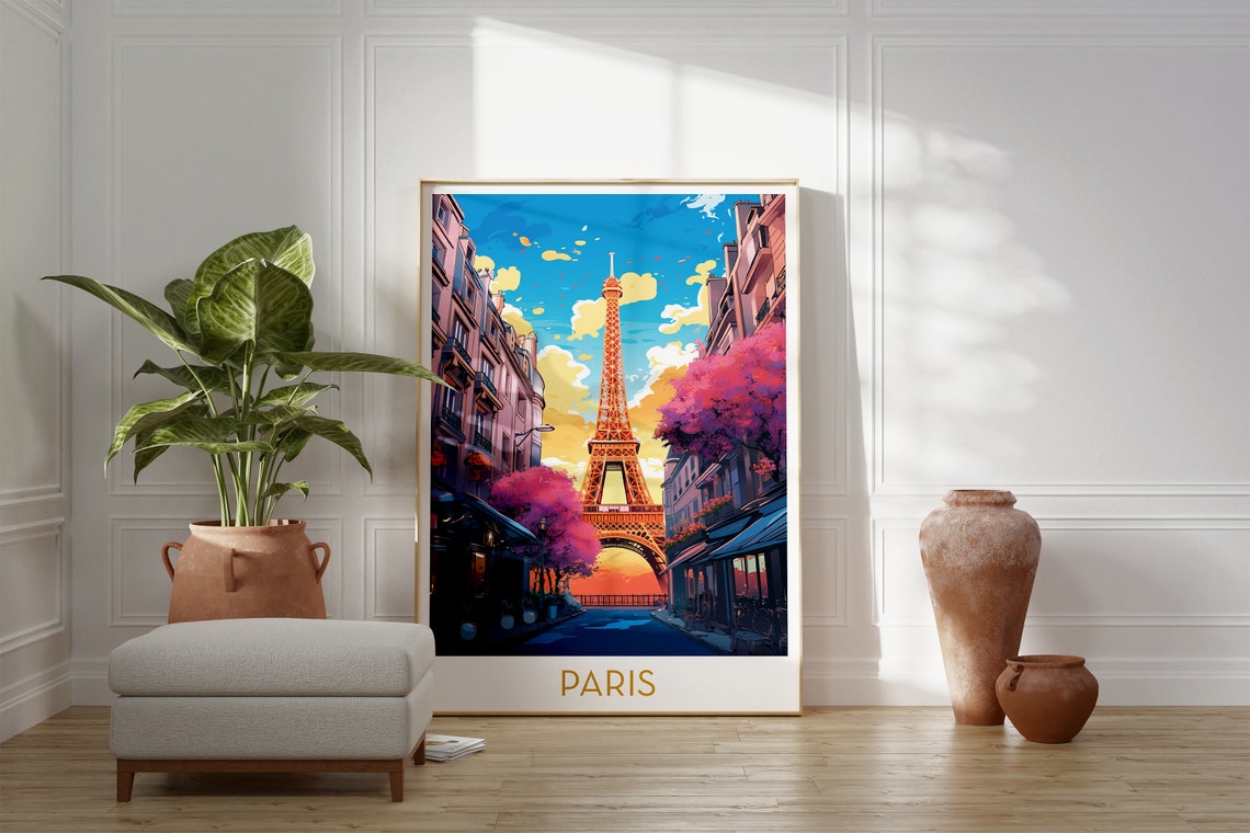 Paris France Eiffel Tower Spring Blossoms Pop Art Travel Poster - Image 2