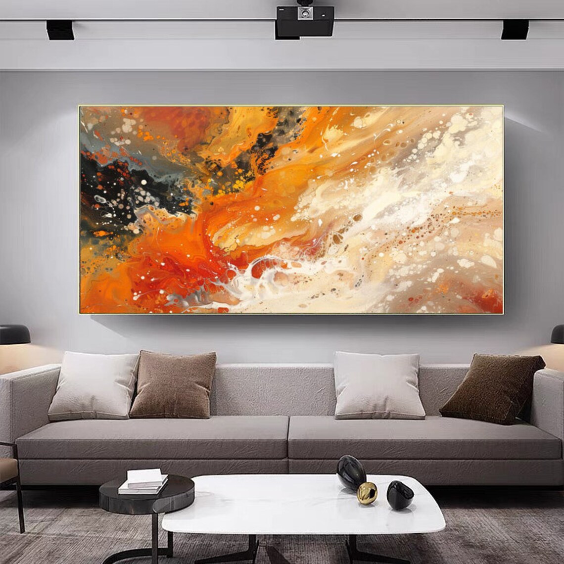Bold Flowing Orange Abstract Fluid Art Swirls Modern Art Poster - Image 3