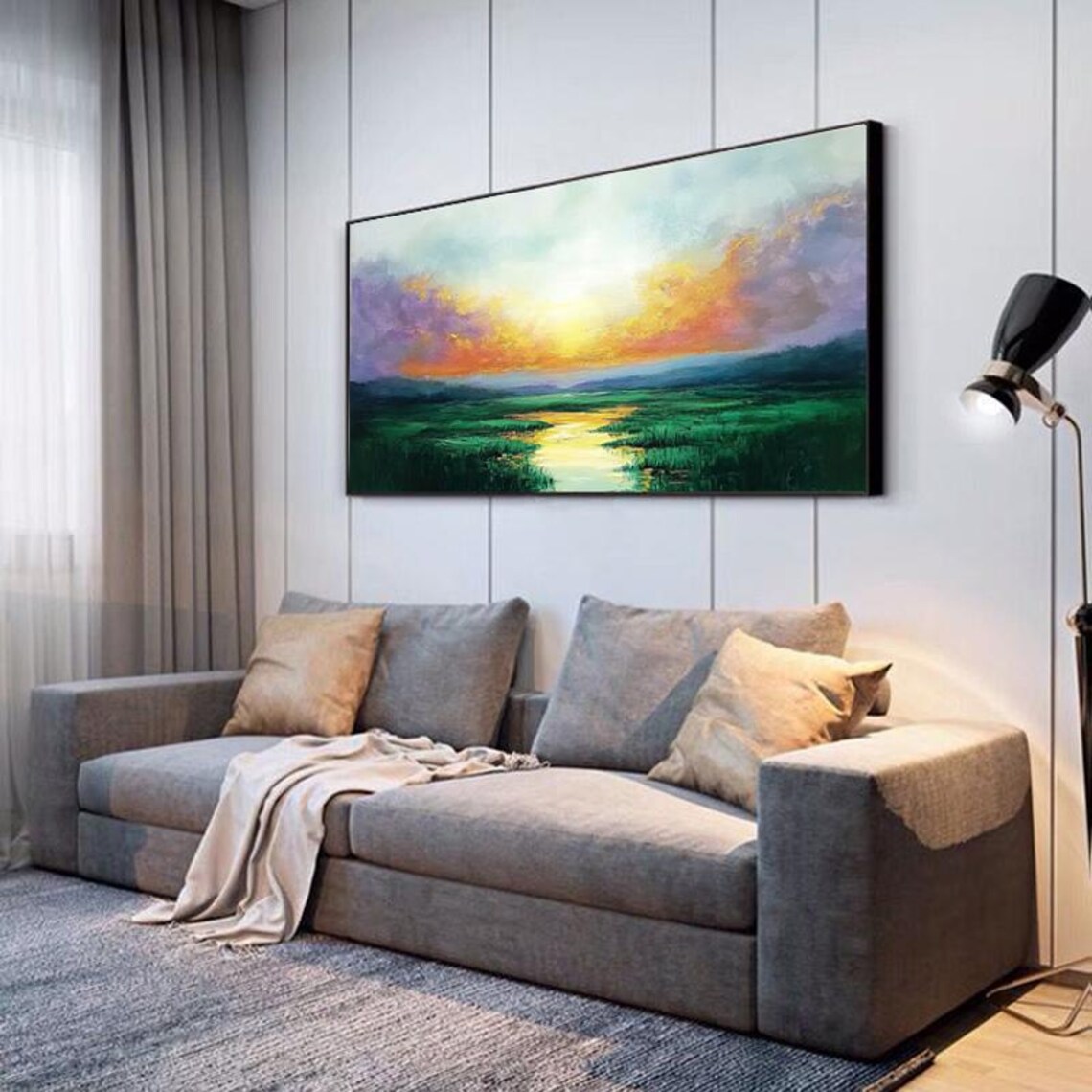 Sunrise Over Water Lily Wetland Golden Meadow Nature Painting Poster - Image 5