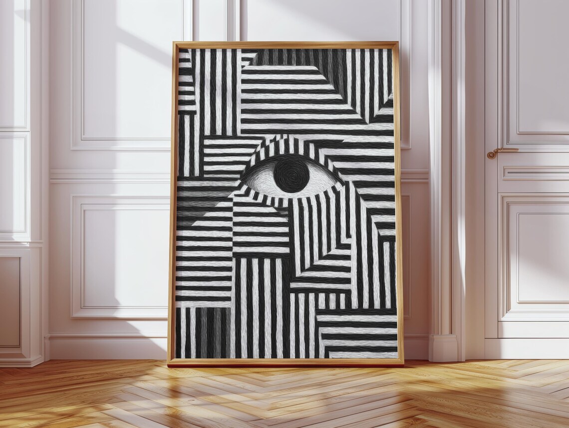Optical Illusion Eye Black White Geometric Stripes Art Poster