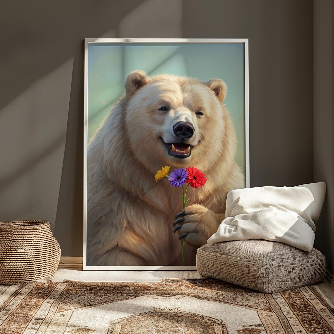 Smiling Bear Art Print Whimsical Nursery Decor