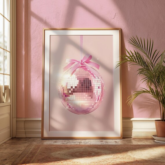 Pink Disco Ball With Bow Coquette Glam Party Aesthetic Poster