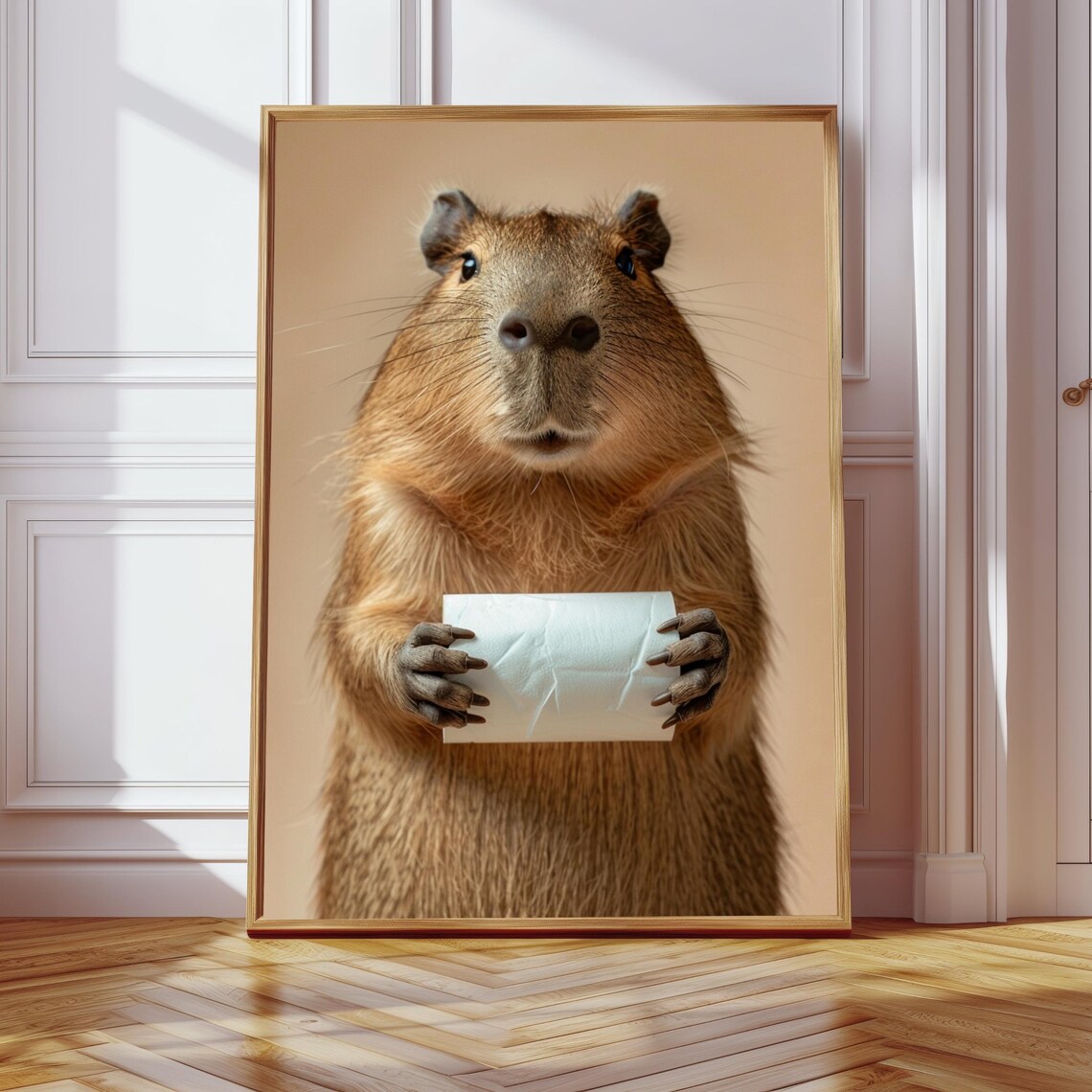 Funny Capybara Toilet Paper Print, Bathroom Decor