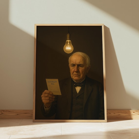 Thomas Edison Electricity Bill Vintage Humor Light Bulb Portrait Poster