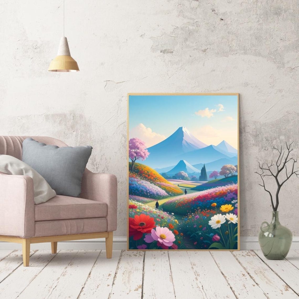 Floral Hills Mountain Meadow Vibrant Wildflower Landscape Poster