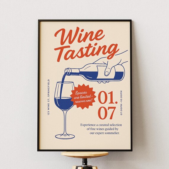 Wine Tasting Poster, Minimalist Sommelier Event Print