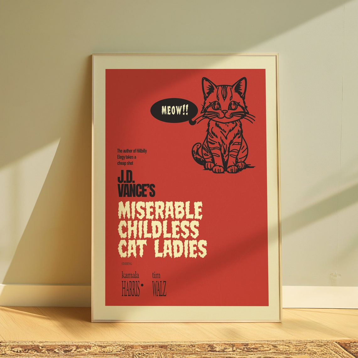 J D Vance Miserable Childless Cat Ladies Satirical Red Movie Poster - Image 2