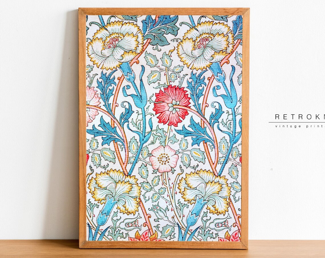 William Morris Pinks Floral Pattern Art Nouveau Vintage Textile Poster