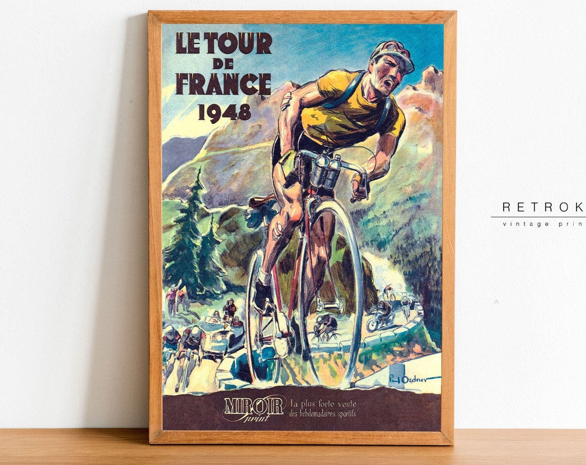 1948 Tour de France Vintage Cycling Mountain Stage Wall Art Decor