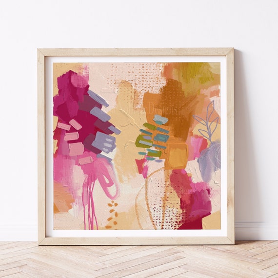 Square Abstract Pink Orange Modern Minimalist Art Print