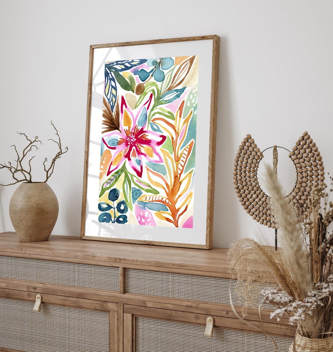 Colorful Tropical Botanical Abstract Watercolor Garden Art Poster