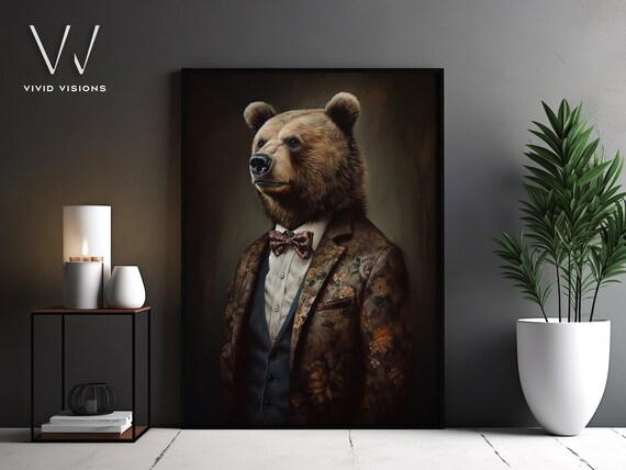 Bear in Floral Jacket Victorian Gentleman Animal Portrait Poster