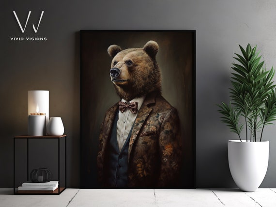 Victorian Bear Portrait Gothic Wall Art Renaissance Painting Vintage Animal Portrait Poster Artwork Unframed Art 990