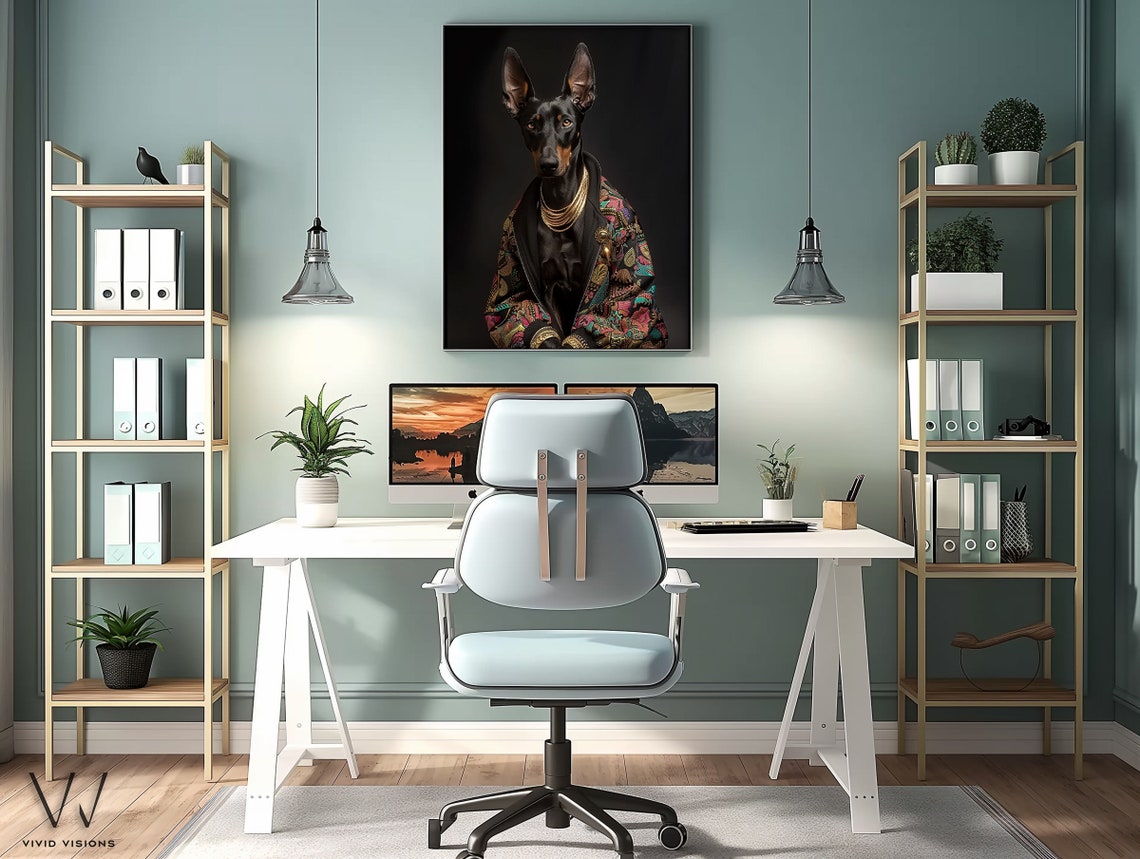 Elegant Doberman In Ornate Paisley Jacket Gold Chains Poster - Image 3