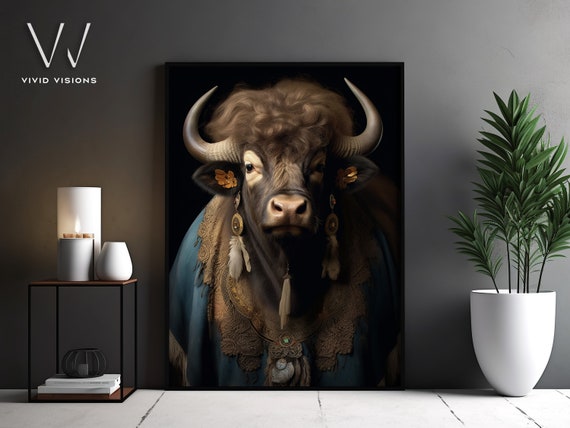 Victorian Highland Cow Portrait Gothic Wall Art Renaissance Painting Vintage Animal Portrait Poster Artwork Unframed Art 1014
