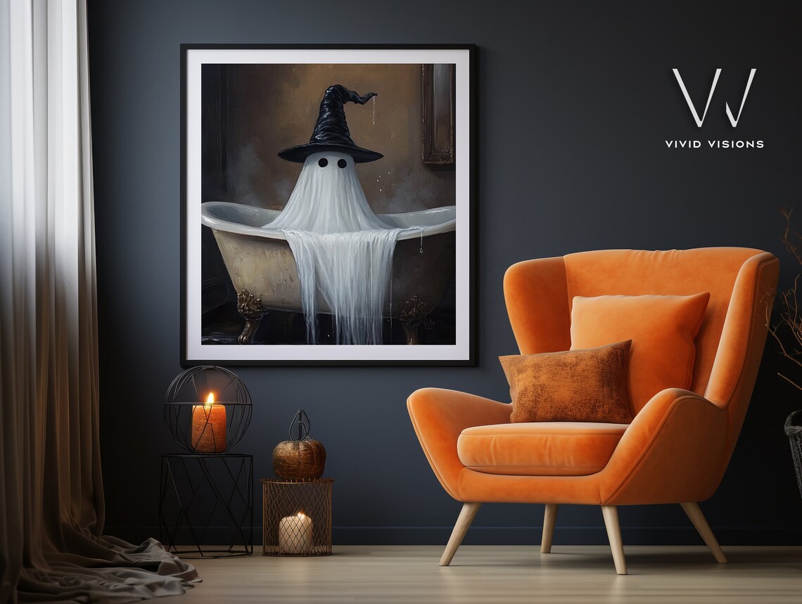 Vintage Gothic Ghost In The Bathtub, Halloween Poster - Image 2