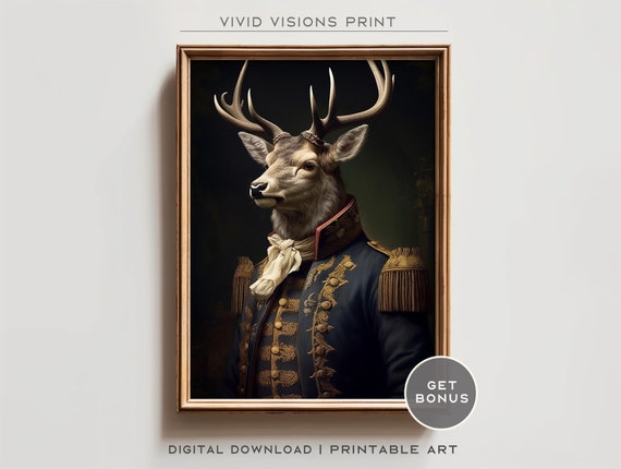 Victorian Stag Deer Portrait Gothic Wall Art Renaissance Painting Vintage Animal Portrait Poster Artwork Download 1448