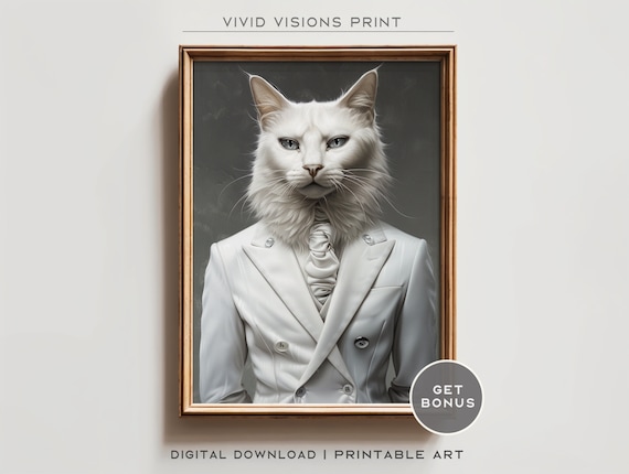 White Cat in White Suit Formal Elegant Aristocratic Pet Poster Art