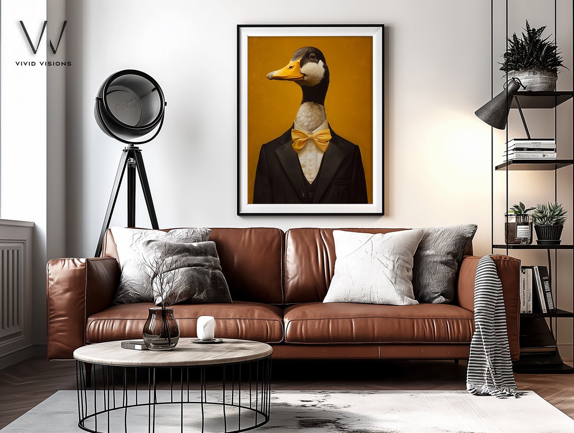 Duck in Black Tuxedo with Yellow Bow Tie Dapper Bird Portrait Poster - Image 4