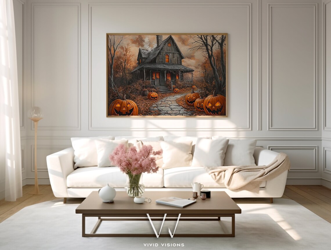 Haunted House with Glowing Jack O Lanterns Spooky Halloween Night Poster - Image 4