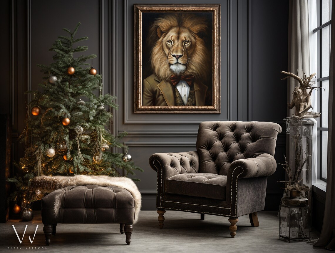 Gentleman Lion Tan Suit Bow Tie Paisley Vest Dapper King Portrait Poster - Image 4