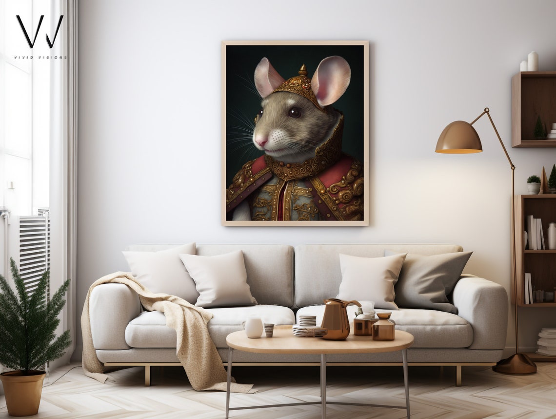 Royal Mouse Crown Golden Armor Dark Regal Animal Portrait Poster - Image 3