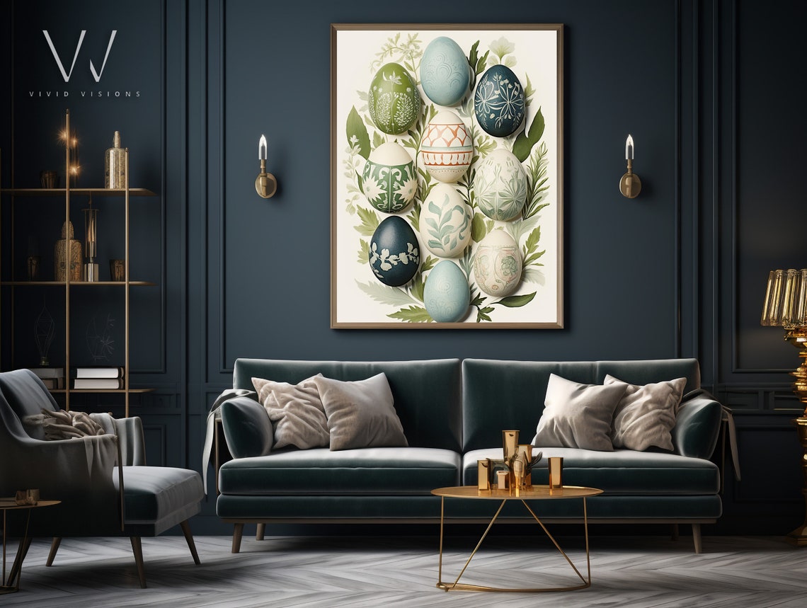 Decorated Easter Eggs Botanical Green Teal Spring Art Poster - Image 3