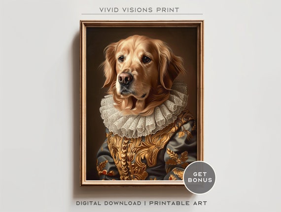 Victorian Dog Portrait Gothic Wall Art Renaissance Painting Vintage Animal Portrait Poster Artwork Download 1310
