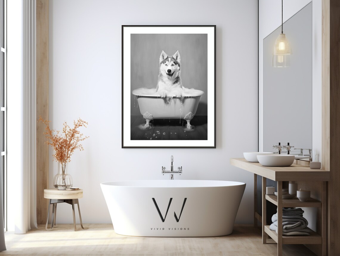 Siberian Husky Dog Vintage Bath Style Art Print - Image 3