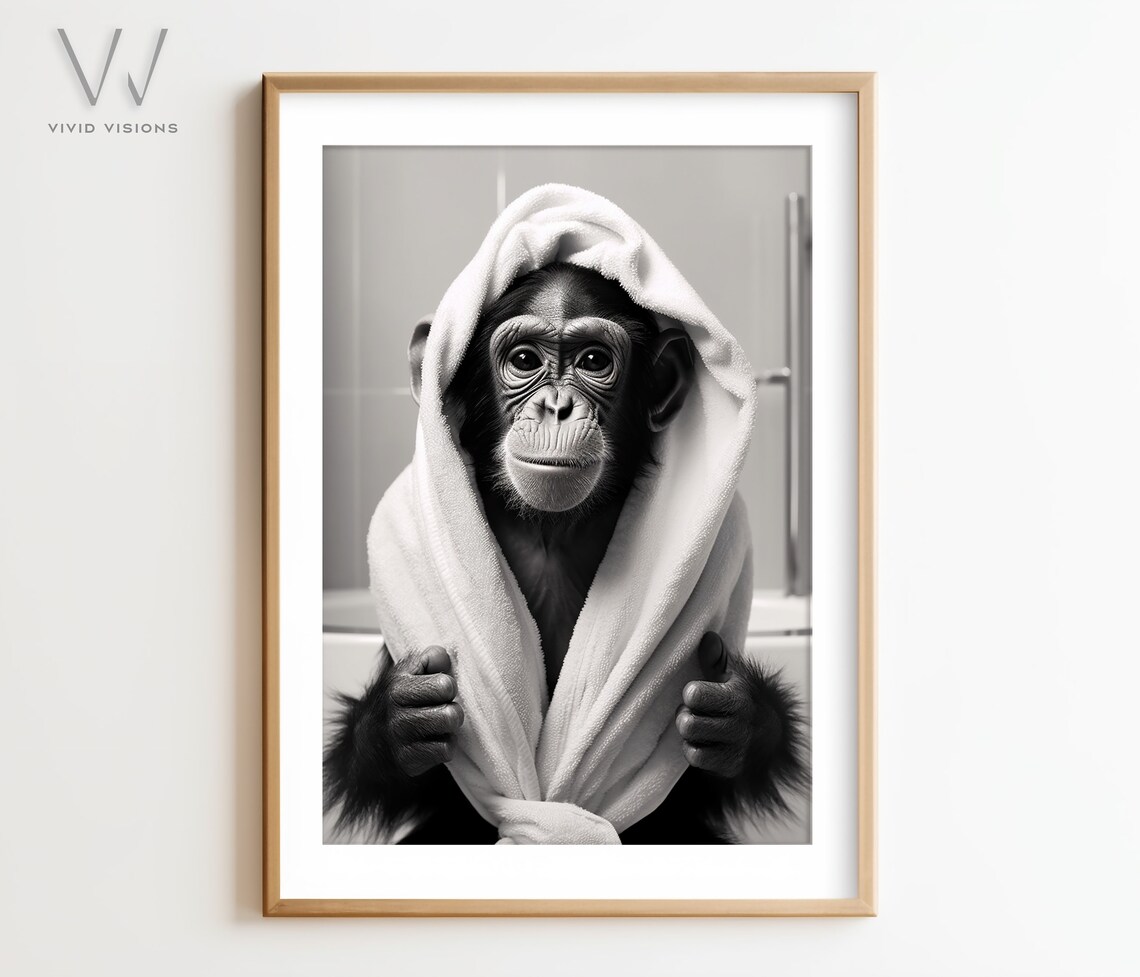 Monkey In Bathrobe Rustic Bath Style Bathroom Art