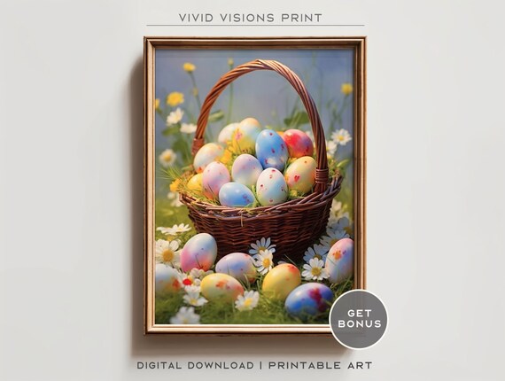 Pastel Easter Eggs in a Wicker Basket Daisy Meadow Easter Poster