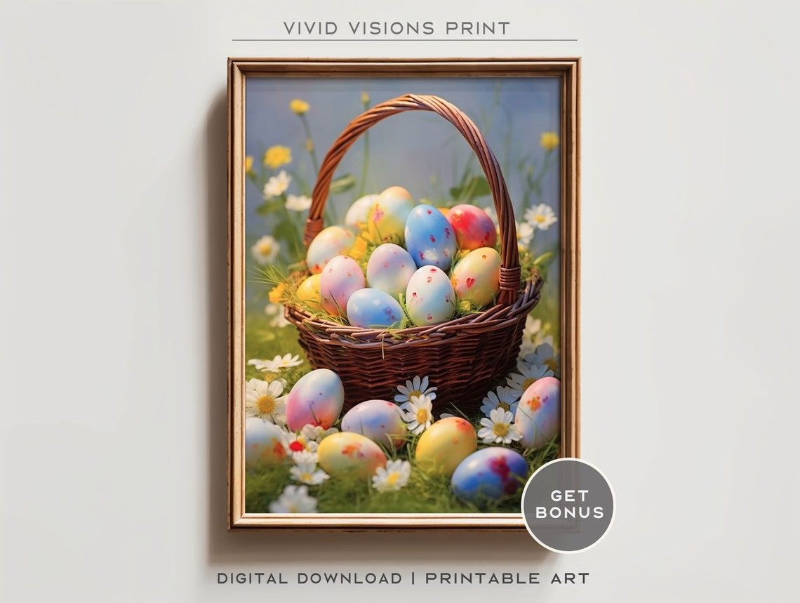 Pastel Easter Eggs in a Wicker Basket Daisy Meadow Easter Poster