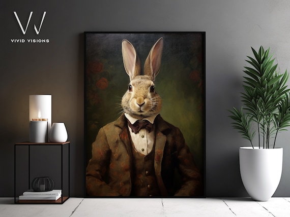 Victorian Bunny Portrait, Gothic Vintage Art Print
