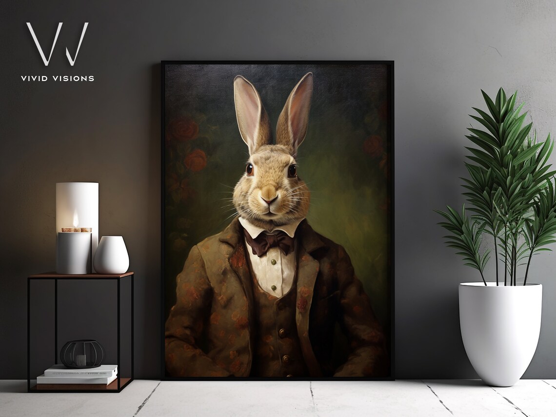 Victorian Bunny Portrait, Gothic Vintage Art Print