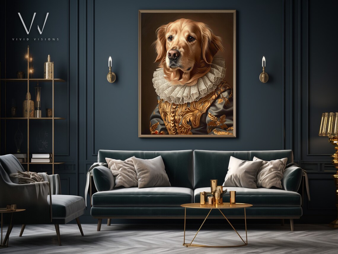 Golden Retriever Royal Portrait Gold Embroidered Gown Regal Poster - Image 3