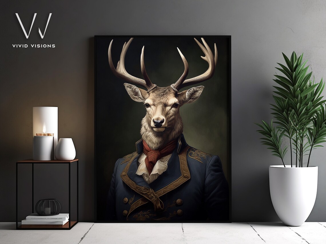 Victorian Stag Deer Portrait, Gothic Animal Art Print