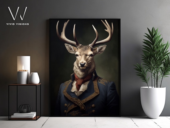 Victorian Stag Deer Portrait, Gothic Animal Art Print
