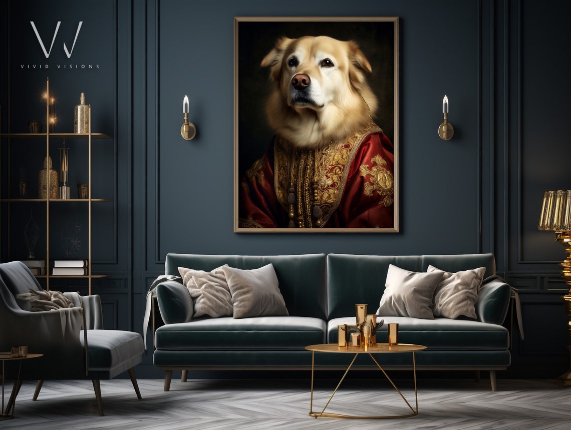 Golden Retriever Dog in a Royal Red Robe Regal Portrait Poster - Image 3