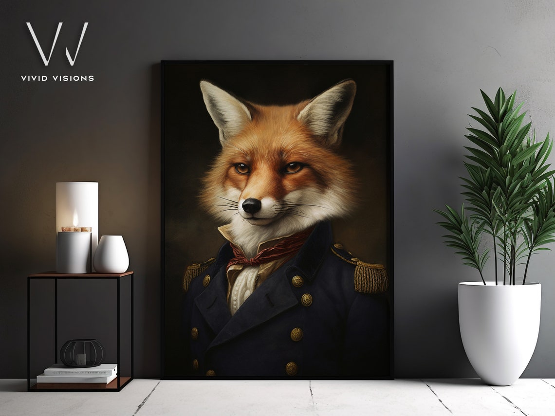 Red Fox Naval Coat Gold Buttons Admiral Style Portrait Poster