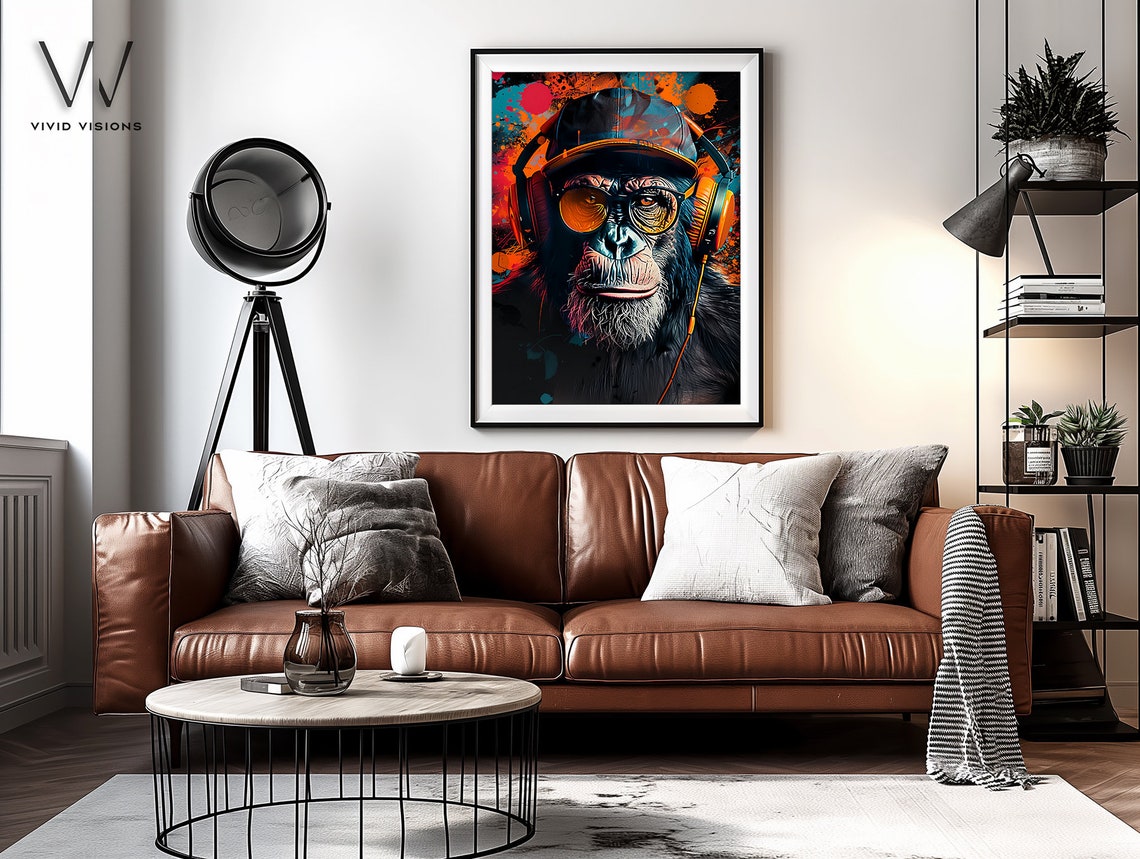 Chimpanzee DJ Headphones Cap Graffiti Splash Music Animal Poster - Image 4